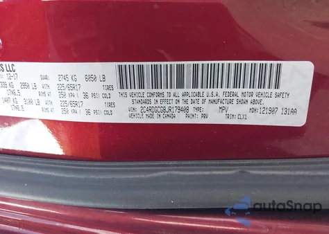 2018 Dodge Grand Caravan Sxt z USA, uszkodzony, nr VIN 2C4RDGCG8JR179408